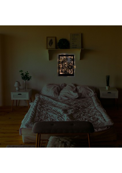 LED Işıklı Çiçek Sulama Kabı ve Çiçekler Dekoratif Tablo Balkon Duvar Dekorlu Gece Lambası fırsatları