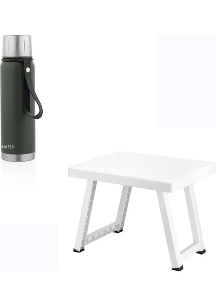 Çelik Termos 520 ml Yeşil Renk ve Katlanır Plastik Sehpa