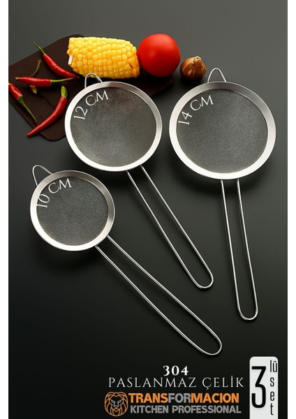 Süzgeç Seti 3 Boy Çok Amaçlı Süzgeç 304 Çelik Profesyoneller Için 722009