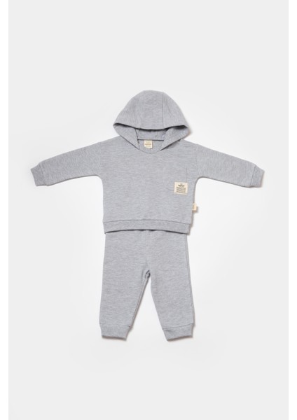 Unisex Bebek Pamuklu Gri Kapüşonlu Eşofman Takımı fiyatları