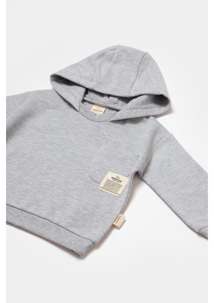 Unisex Bebek Pamuklu Gri Kapüşonlu Eşofman Takımı modelleri