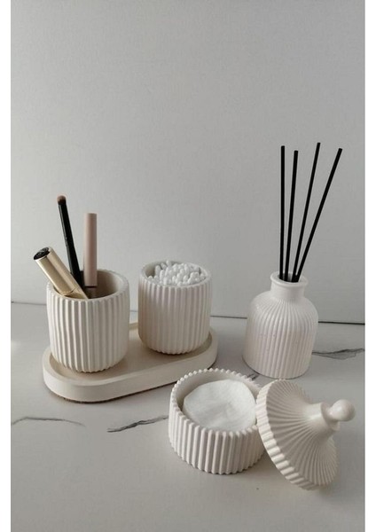 Dekoratif Standlı 5 Parça Çok Amaçlı Makyaj Organizeri, Makyaj Pamuğu, Kulak Çöpü, Diş İpi Kutusu, B fırsatları