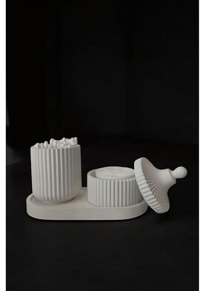 Dekoratif Standlı 5 Parça Çok Amaçlı Makyaj Organizeri, Makyaj Pamuğu, Kulak Çöpü, Diş İpi Kutusu, B indirimleri