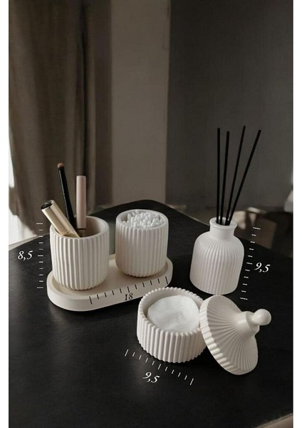 Dekoratif Standlı 5 Parça Çok Amaçlı Makyaj Organizeri, Makyaj Pamuğu, Kulak Çöpü, Diş İpi Kutusu, B