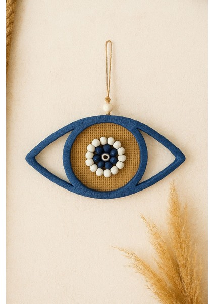 El Yapımı Doğal Malzemeden Lacivert Göz Figürlü Dekoratif Duvar Süsü