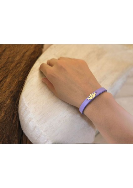 Altın Plakalı 14 Ayar P Harfine Özel Taç Motifli Koyu Mor Derili Hediye BILEKLIK-636HARF