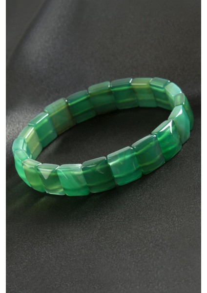 Kare Kesim Orjinal Yeşim Doğaltaşlı Bileklik