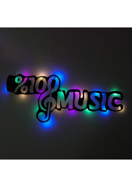 LED Işıklı %100 Music Müzik Temalı Tablo Duvar Dekorlu Gece Lambası