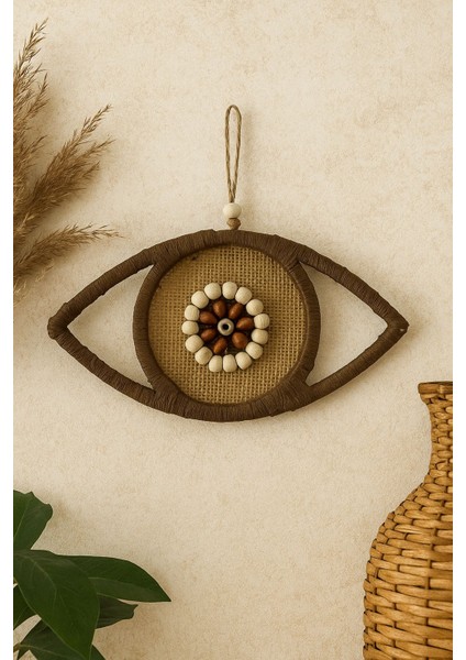 El Yapımı Doğal Malzemeden Kahverengi Göz Figürlü Dekoratif Duvar Süsü