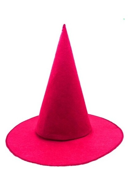 Pembe Fuşya Renk Keçe Cadı Şapkası Yetişkin Çocuk Uyumlu 35X38 cm