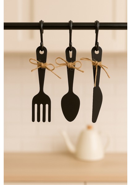 3 Parça Dekoratif Ahşap Çatal-Kaşık-Bıçak Seti Mutfak, Kahve Köşesi, Dolap, Raf, Askı Süsü(19 Cm) (ASKI SETE DAHİL DEĞİLDİR.)