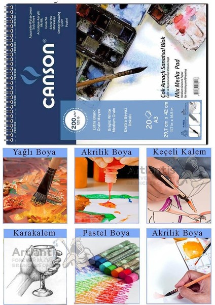 Çok Amaçlı Sanatsal Blok 35X50 cm 200 gr 15 Yaprak 1 Adet Canson Resim Defteri Akrilik Yağlı Guaj Keçeli Sulu Boya fiyatları