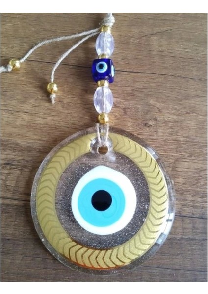 Altın Yaldızlı Nazar Boncuklu Şeffaf Cam Duvar Süsü modelleri