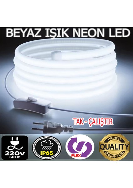 Neon LED 220volt (BEYAZ 8 METRE NEONLED)Tak Çalıştır Fişli ve Anahtarlı ((VİDEOYU İZLEYİNİZ))MUTFAK DOLABINA ÇOK ŞIK VE KULLANIŞLIDIR