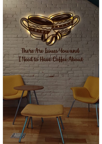 LED Işıklı 3 Katmanlı Kişiye Özel Kahve Fincanı Figürlü Tablo Mutfak ve Cafe Duvar Dekorasyonu