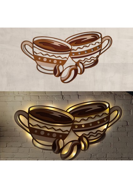 LED Işıklı 3 Katmanlı Kişiye Özel Kahve Fincanı Figürlü Tablo Mutfak ve Cafe Duvar Dekorasyonu fiyatları