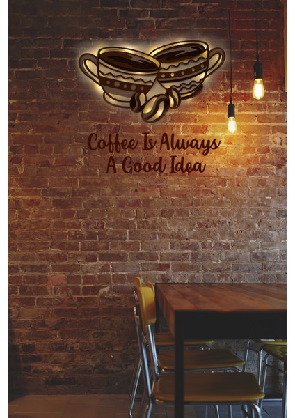 LED Işıklı 3 Katmanlı Kişiye Özel Kahve Fincanı Figürlü Tablo Mutfak ve Cafe Duvar Dekorasyonu