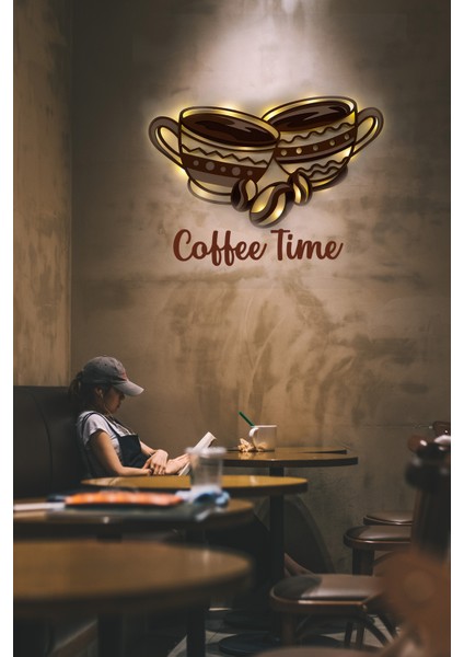 LED Işıklı 3 Katmanlı Kişiye Özel Kahve Fincanı Figürlü Tablo Mutfak ve Cafe Duvar Dekorasyonu