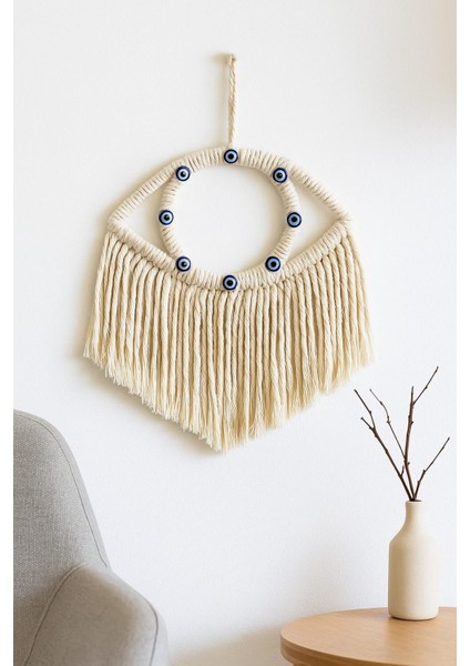 El Yapımı Doğal Malzemeden Makrome Göz Figürlü Dekoratif Duvar Süsü