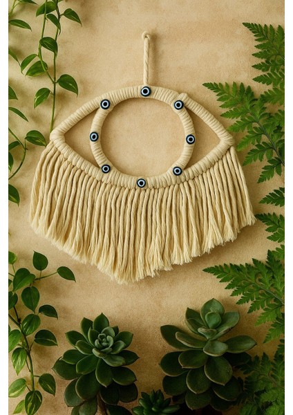 El Yapımı Doğal Malzemeden Makrome Göz Figürlü Dekoratif Duvar Süsü fiyatları