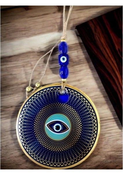 Gold Puantiyeli Nazar Boncuklu Göz Duvar Süsü Cam Duvar Dekoru