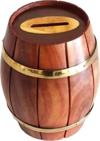 Maun Ağacından Dekoratif Ahşap Fıçı Kumbara