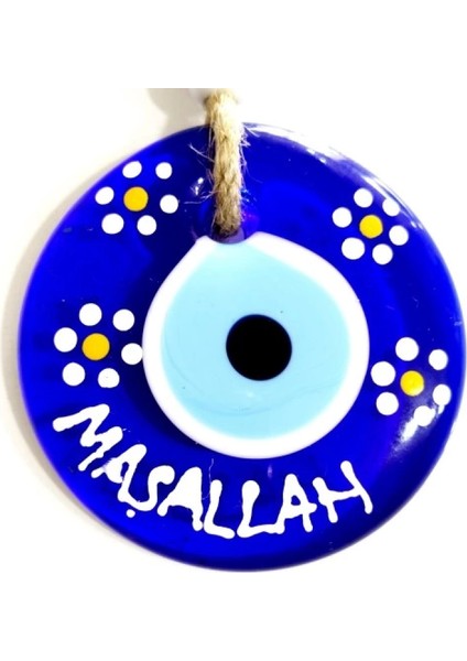 Maşallah Yazılı Papatya Desenli Nazar Boncuklu El Boyaması Duvar Süsü