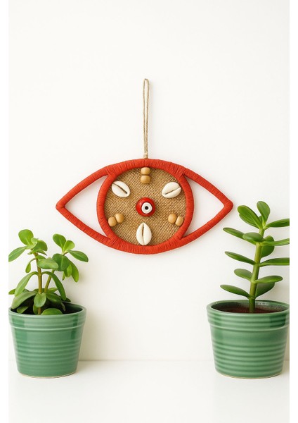 El Yapımı Doğal Malzemeden Marin Tarzda Turuncu Göz Figürlü Dekoratif Duvar Süsü