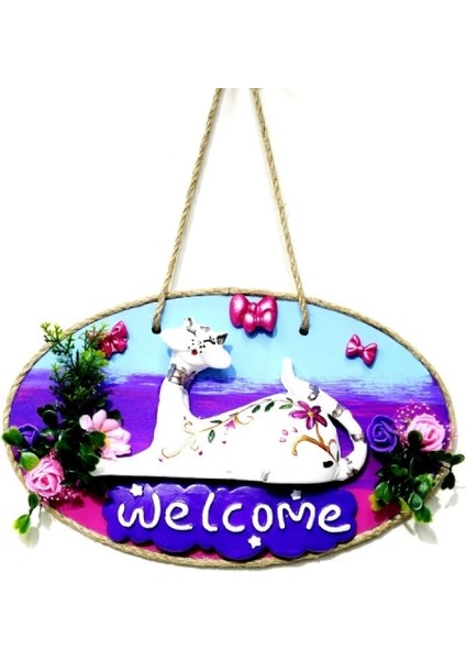 Kedi Figürlü Welcome Yazılı El Yapımı Kapı Süsü modelleri