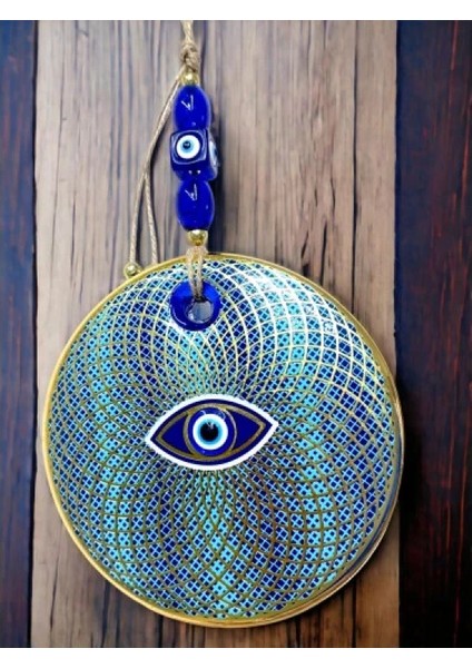 Işlemeli Geometrik Nazar Boncuklu Cam Duvar Süsü