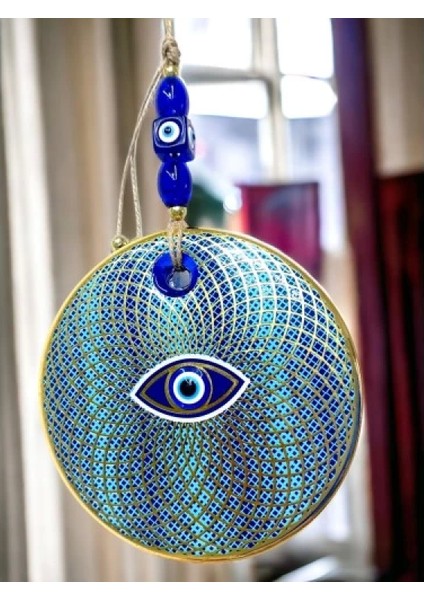 Işlemeli Geometrik Nazar Boncuklu Cam Duvar Süsü fırsatları