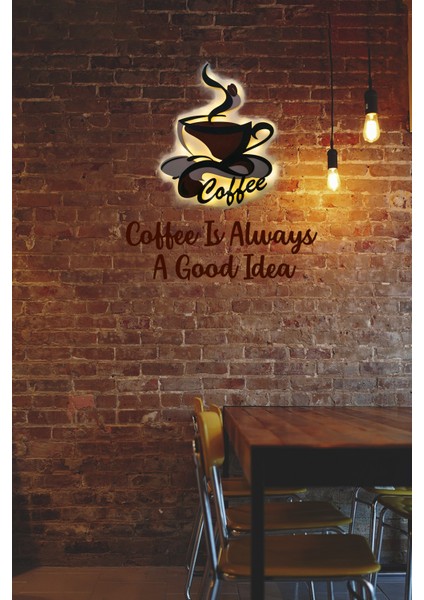 LED Işıklı 2 Katmanlı Kişiye Özel Kahve Fincanı Figürlü Tablo Mutfak ve Cafe Duvar Dekorasyonu