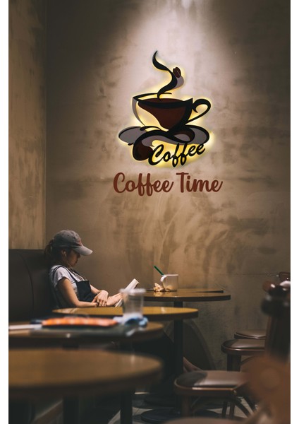 LED Işıklı 2 Katmanlı Kişiye Özel Kahve Fincanı Figürlü Tablo Mutfak ve Cafe Duvar Dekorasyonu