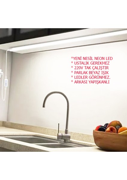 Neon LED 220volt (BEYAZ 14 METRE NEONLED)Tak Çalıştır Fişli ve Anahtarlı ((VİDEOYU İZLEYİNİZ))MUTFAK DOLABINA ÇOK ŞIK VE KULLANIŞLIDIR fiyatları