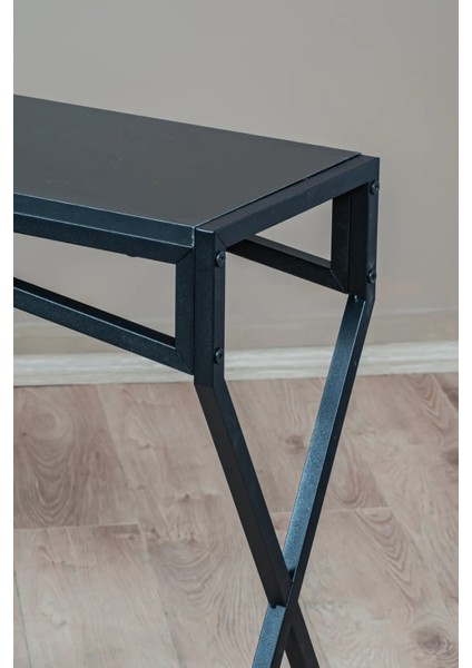 Siyah Metal Gövdeli Dresuar – Ahşap Raflı Dekoratif Antre ve Salon Konsol Masası fırsatları