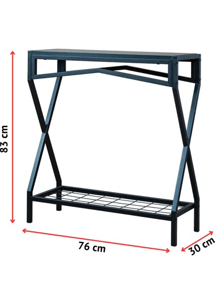 Siyah Metal Gövdeli Dresuar – Ahşap Raflı Dekoratif Antre ve Salon Konsol Masası