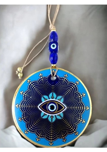 Mavi Cam Üstü Altın Puantiyeli Göz Nazar Boncuklu Duvar Süsü fırsatları