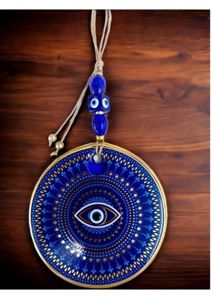 Mavi Camlı Nazar Boncuklu Göz Motifli Duvar Süsü Mavili Sarılı Duvar Dekoru