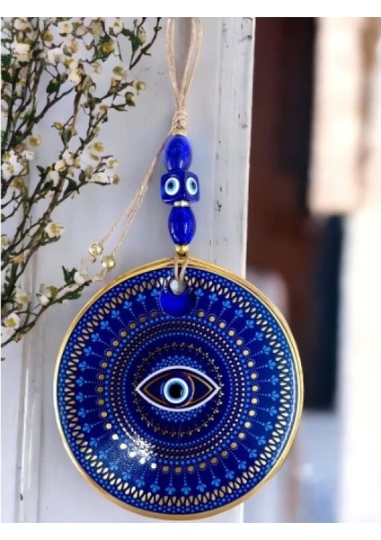 Mavi Camlı Nazar Boncuklu Göz Motifli Duvar Süsü Mavili Sarılı Duvar Dekoru modelleri