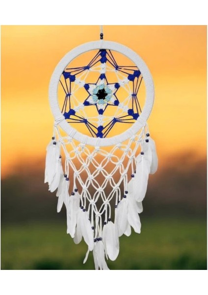 Nazar Boncuğu Renklerinde Yıldız Motifli Büyük Boy Düş Kapanı Duvar Dekoru indirimleri