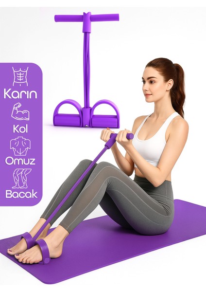 4 Lastik Body Trimmer Karın Kol Jimnastik Egzersiz Mekik Çekme Evde Spor Kondisyon Kürek Aleti Mor