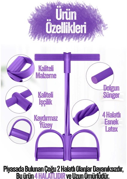 4 Lastik Body Trimmer Karın Kol Jimnastik Egzersiz Mekik Çekme Evde Spor Kondisyon Kürek Aleti Mor fırsatları