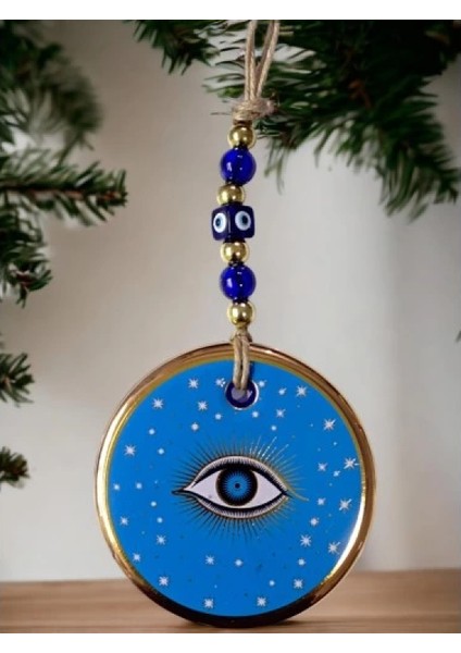 Mavi Renk Yıldız Motifli Gözlü Duvar Süsü Cam Duvar Dekoru fiyatları