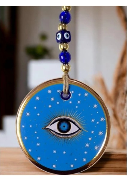 Mavi Renk Yıldız Motifli Gözlü Duvar Süsü Cam Duvar Dekoru fırsatları