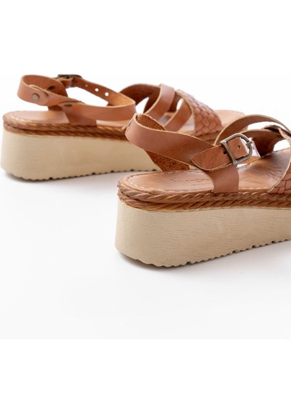 Bayan Sandalet 730-138 Taba Örgü Hakiki Deri Ortopedik Taban Kadın Sandalet modelleri