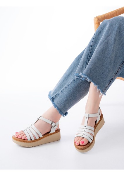 Bayan Sandalet 730-142 Beyaz Hakiki Deri Ortopedik Taban Kadın Sandalet fiyatları