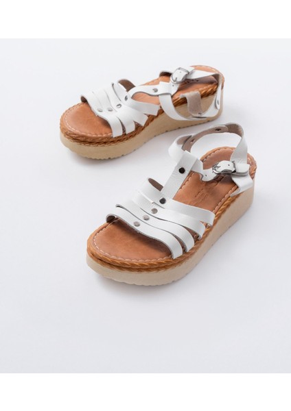 Bayan Sandalet 730-142 Beyaz Hakiki Deri Ortopedik Taban Kadın Sandalet modelleri