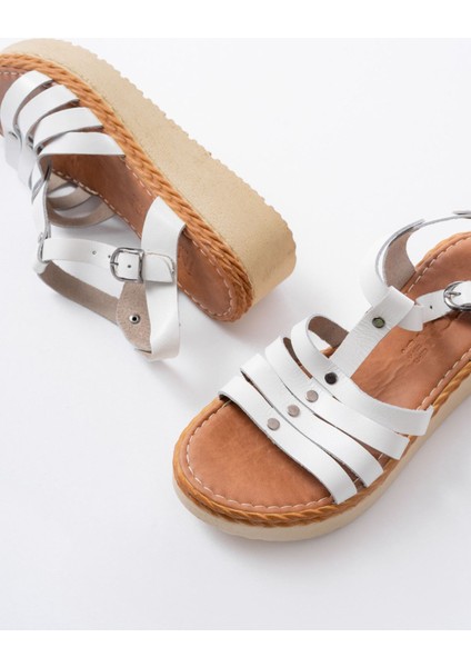 Bayan Sandalet 730-142 Beyaz Hakiki Deri Ortopedik Taban Kadın Sandalet fırsatları