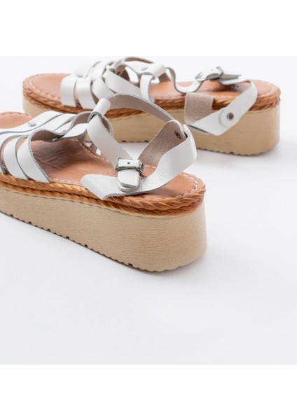 Bayan Sandalet 730-142 Beyaz Hakiki Deri Ortopedik Taban Kadın Sandalet indirimleri