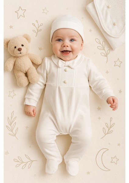 Yenidoğan Erkek Bebek 0-3 Ay Papyon ve Düğme Detaylı Battaniye'li 7'li Hastane Çıkışı Zıbın Seti